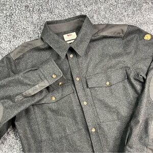 Fjallraven Ovik Wool Pockets Shirt Jacket Black Mens Large 81837 Elbow Patches
